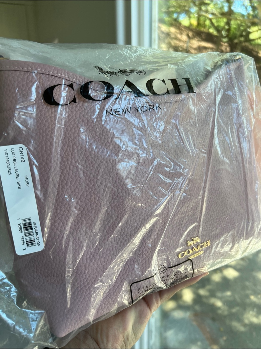 Coach Pebbled Leather Crossbody pink carnation